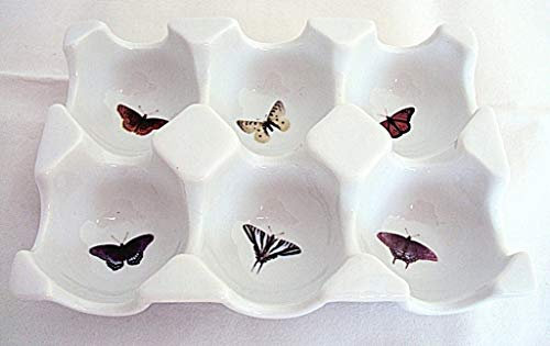 Butterflies 6 Eggs Tray Ceramic Porcelain Storage Fridge Tray Hand Decorated in The UK Free UK Delivery
