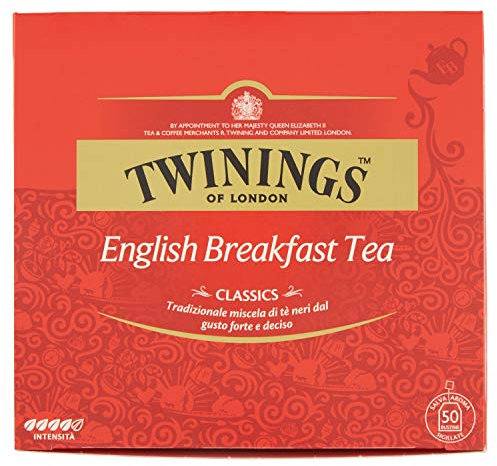 Twinings, English Breakfast Tea, Classics, Tradizionale Miscela di Tè Neri da Gustare Caldi o Freddi, Gusto Corposo, Forte e Deciso, 1 Confezione da 50 Filtri