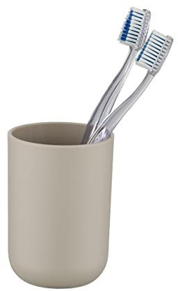 WENKO Zahnputzbecher Brasil, Becher für Zahnbürste und Zahnpasta, Zahnbürstenhalter für das Badezimmer oder Gäste-WC, Zahnbecher aus bruchsicherem Kunststoff, BPA-frei, Ø 7,3 x 10,3 cm, Taupe