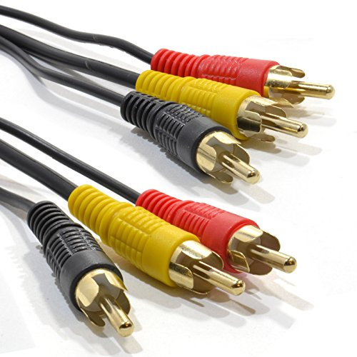 kenable Triple RCA Phono Cable Composite Video & Stereo Audio Lead Gold Plated Plugs Black 1m