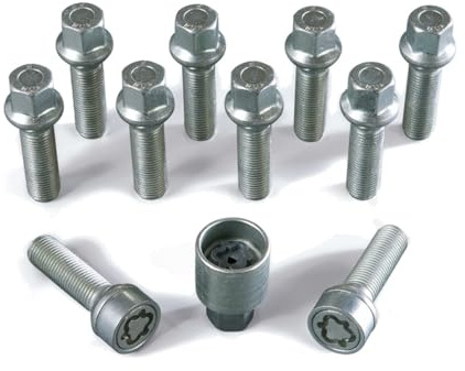 H&R Wheel Bolts Set Ball Seat R13 M14 x 1.50 Length 47 mm Pack of 10 Compatible with Audi, Seat, Skoda, VW Including Rim Lock