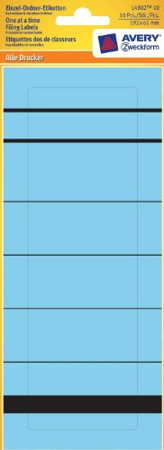 Avery Zweckform L4802-10 Einzel-Ordner-Etiketten, 192 x 61 mm, 10 Blatt/10 Etiketten, blau