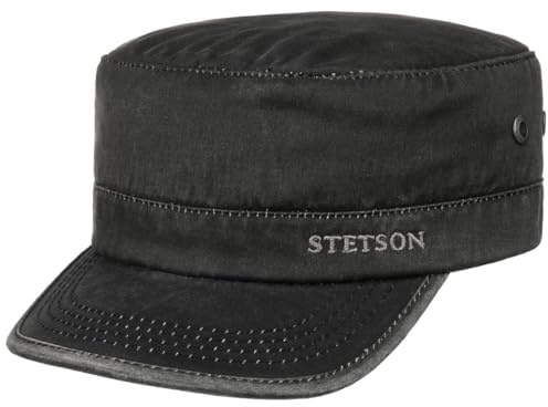 Stetson Datto Winter Army Cap for Men - Cotton Military Cap - UV Protection (40+) - Water-Shedding Material - Lined - Fall/Winter Black XL (60-61 cm)
