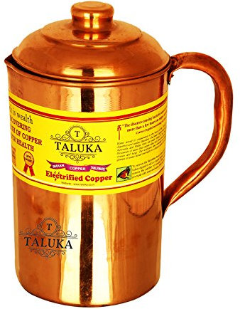 Taluka faite à la main en cuivre pur Cruche Pichet pliables Stockage de l'eau Service Ayurveda Bonne Santé Avantages, Cuivre, cuivré, 51 oz