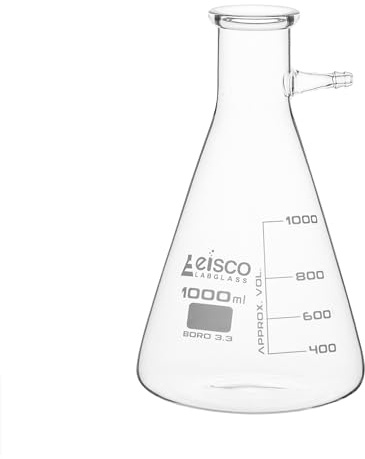 Eisco Filtering Conical Flask with Integral Side Arm | Borosilicate Glass with Integral Plastic Side Arm | 200mL White Graduations | 1000mL Volume