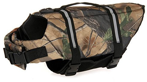 sesaisi Schwimmweste für Hunde, mit reflektierendem Band, M, Light Camo