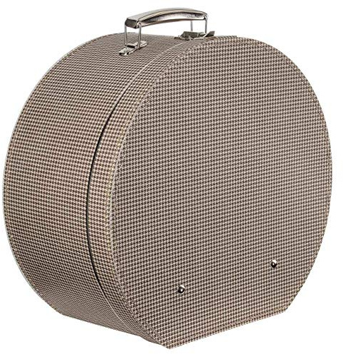 LIERYS Hutkoffer Hahnentritt - Maße: ca. 40 cm x 20 cm - Große Hutschachtel mit Kunstleder - Hutbox zur Aufbewahrung mit Tragegriff - Koffer für Hüte - Deko für Wohnung braun