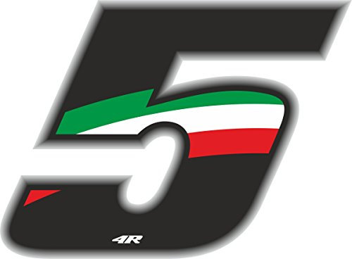 4R Quattroerre.it - 13165 - Numero Gara 5 Adesivo per Moto, Nero/TRICOLORE, 6,5 x 8,5 cm
