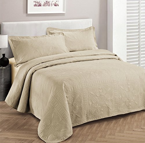 Fancy Collection Luxuriöse Tagesdecke, geprägt, Bettüberwurf, 254 x 269 cm, Beige
