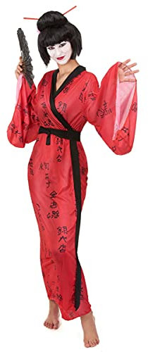 DEGUISE TOI - Déguisement geisha femme kimono - Kimono - Ceinture - Taille Unique (40) - Rouge - Déguisements adultes - 100% Polyester - A la main - Carnaval