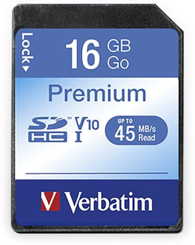 Verbatim Premium U1 SDHC Speicherkarte, 16 GB, SD Karte für Full HD Videoaufnahmen, Karte mit integriertem Schreibschutz, Speicherkarte schwarz, SD Speicherkarte für ua. Kamera und PC