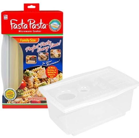 Microwave Spaghetti Cooker -The Original Fasta Pasta Family Size- Quickly Cooks up to 8 Servings- No Mess, Sticking, or Waiting for Water to Boil- Perfect Al Dente Pasta Every Time