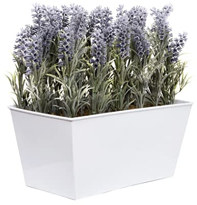 Artificial Lavender in White Tin Planter (Window Box) 30cm