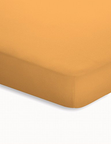 schlafgut 5015T-00002008-012-124 Jersey-Elasthan Topper Spannbetttuch, Baumwoll-Mischgewebe, Curry, 220.0 x 100.0 cm