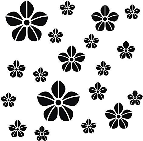 kleb-Drauf® | 19 Blumen | Schwarz - glänzend | Wandtattoo Wandaufkleber Wandsticker Aufkleber Sticker | Wohnzimmer Schlafzimmer Kinderzimmer Küche Bad | Deko Wände Glas Fenster Tür Fliese