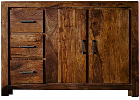 MASSIVMOEBEL24.DE Sideboard Metro Life aus Massivholz Sheesham Life Honey lackiert, Kommode mit 3 Schubladen und 1 Doppeltür