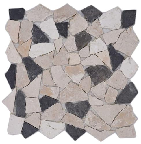 Mosaik Bruch/Ciot mix BianconeJava Marmor Naturstein Küche, Mosaikstein Format: 15-69x7 mm, Mattengröße: 305x305 mm, 10 Matten