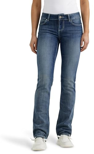 Wrangler Women's Western Mid Rise Stretch Straight Leg Jean, Dark Indigo, 13