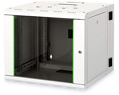 DIGITUS Netzwerk-Schrank 19 zoll 9 HE - Schwenkbar - Wandmontage - Traglast 100 kg - Unique Serie - Glastür - Grau