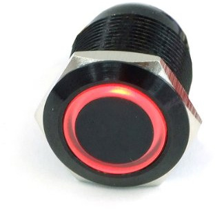 Phobya Vandalismus Klingeltaster 19mm Alu schwarz rot beleuchtet mit, 71136