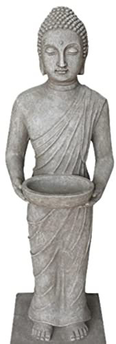 STONE-LITE 102 cm, Motiv: stehender Buddha Figur mit Schale für Haus und Garten, grau