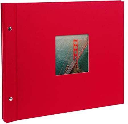 goldbuch 28890 Schraubalbum mit Fensterausschnitt, Bella Vista, 39 x 31 cm, Fotoalbum mit 40 weiße Seiten mit Pergamin-Trennblättern, Album erweiterbar, Fotobuch aus Leinen, Rot