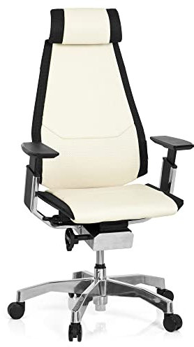 hjh OFFICE 652857 Profi Bürostuhl GENIDIA PRO Leder Weiß Hochwertiger Bürosessel, individuell einstellbar, ergonomisch