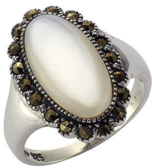 Zeeme Gemstones Damen Ring 925/- Sterling Silber Geschwärzt Markasit schwarz 360271742