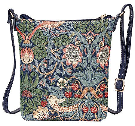 Signare Tapisserie Kleine Tasche Damen, Handtasche Damen Klein, Reisepass Tasche, Mini Handtasche (Erdbeerdieb Blau)