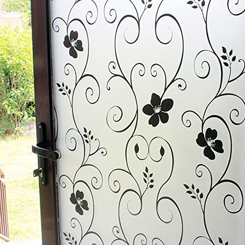 DUOFIRE Privatsphäre Fensterfolie Dekorfolie Sichtschutzfolie Ohne Kleber Selbstklebend Glas Fenster Aufkleber Anti-UV Folie (90cm X 300cm, DP014B)