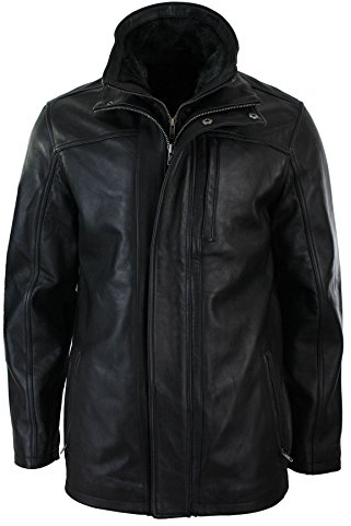 Mens 3/4 Real Leather Safari Jacket Overcoat Removable Double Zip Black Brown