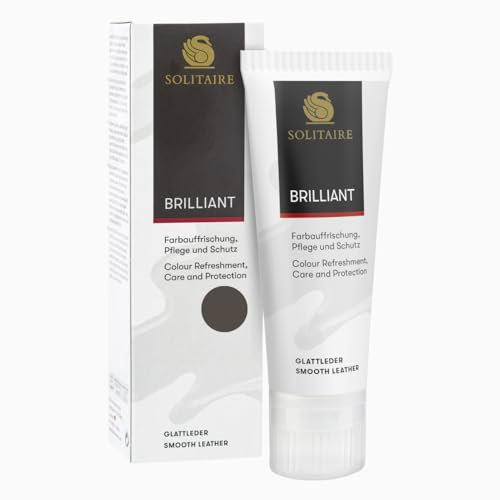 SOLITAIRE Brilliant Schuhcreme Farbe: Mineral, mit Farbauffrischung für Glattleder und intensive Pflege und leichte Imprägnierung für Schuhe, Taschen, Kleidung, mit Schwammaufträger, 75ml