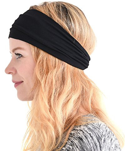 CHARM Herren Japanisch Bandana Stirnband - Damen Headband Haar Band Sport Schwarz