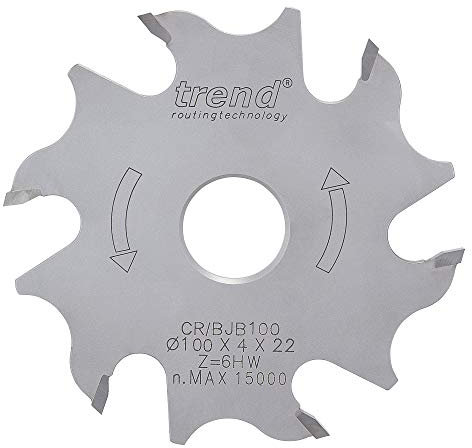 Trend Biscuit Jointer Saw Blade, 100mm Diameter, 22mm Bore, 6 Teeth, 4mm Kerf, +18° Hook, TCT, , CR/BJB100