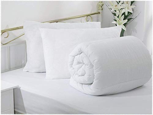 SleepyNights Single Bed Duvet 13.5 Tog and 2 Pillows Winter Cosy Quilt | Cotton Rich | Hot Warmth | Non-Allergenic & Washable | Channel Stitched | UK Made | Single Bed (135x200cm)