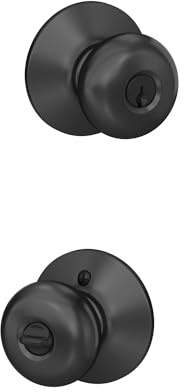 Schlage F51A PLY 622 Plymouth Keyed Entry Knob, Matte Black | Keyed entry door knob with turn-button lock, Easy to install, Certified security & durability, Universal fit, 2 keys