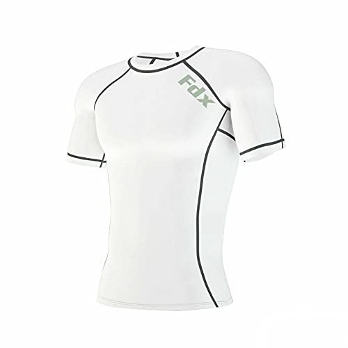 FDX Mens Compression Armour Base Layer Top Half Sleeve Thermal Gym Sports Shirt (White, Small)