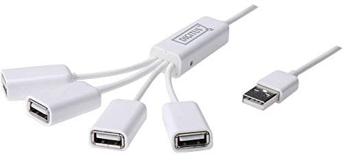 DIGITUS USB-Hub - 4 Ports - High-Speed USB 2.0 - 480 MBit/s - Spider USB Hub - Stromversorgung per USB / Netzteil - Weiß