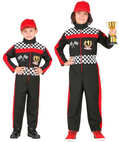 W WIDMANN MILANO Party Fashion - Rennfahrer Kinder Kostüm | Sportler-Kostüm mit Overall für Karneval, Mottoparty und Motorsport-Events