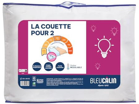 Bleu Calin Chaude Modulable 2 Personnes Spécial Couple, 4 Demi-couettes superposables, Microfibre, Blanc, 220 x 240 cm