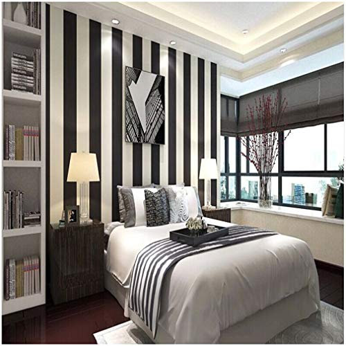 Qihang Papier peint moderne minimaliste à rayures verticales en PVC Noir et blanc 0,53 m x 10 m = 5,3 m²