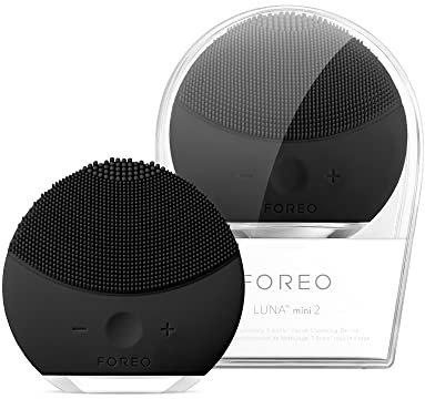 FOREO LUNA mini 2 Midnight Silikon-Gesichtsreinigungsbürste für alle Hauttypen, 3-Zonen-Bürstenkopf, ultra-hygienisch, T-Sonic-Massage, 8 Intensitäten, 300 Anwendungen/Ladung, 2 Jahre Garantie