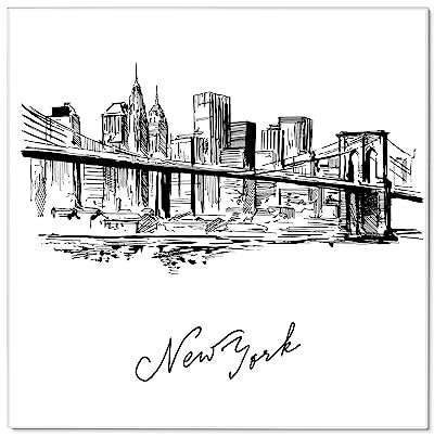 banjado Magnettafel 50 x 50 cm/Magnetwand aus Metall/Magnetpinnwand als Memoboard/Pinnwand Magnettafel Küche, Büro, Kinderzimmer inkl. 4 Magnete & Montageset - Motiv New York Skizze
