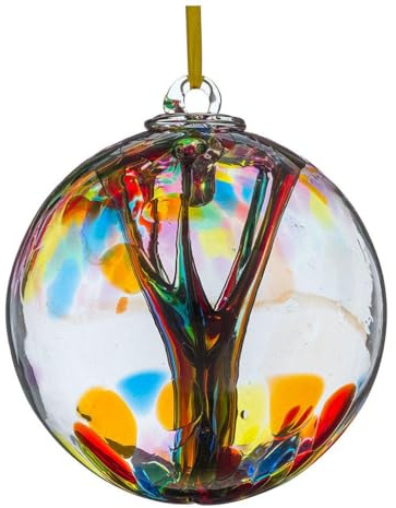 Sienna Glass 10cm Spirit Ball – Handcrafted Multicolour Glass Ornament with Rainbow Swirl Design – Unique Mouth-Blown Decoration for Windows, Gardens, Birthdays, Anniversaries, Home