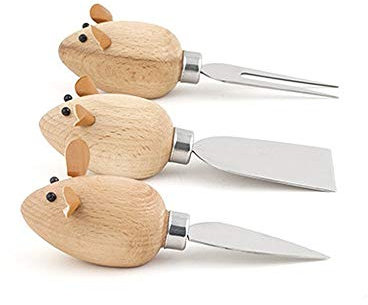 Kikkerland CHS08 Couteaux à Fromage Design Souris Bois Wood 15,5 x 15,5 x 5 cm