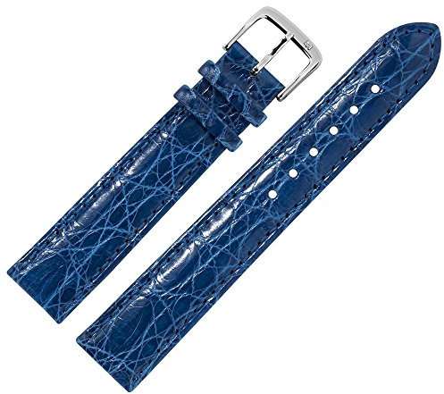 MARBURGER Uhrenarmband 17mm Leder Blau Silber Kroko Prägung Mit Naht - Montage Set 8131750000120