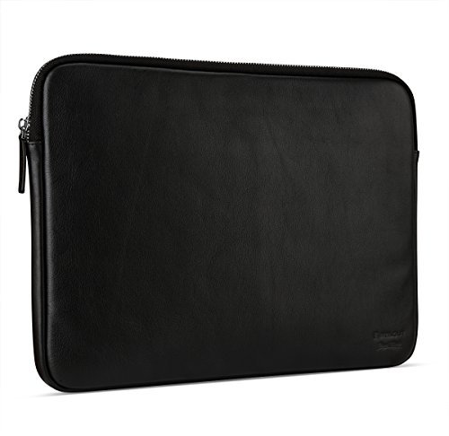 StilGut Sleeve Bellevue, Sleeve aus echtem Nappa-Leder mit Innenfächern und Reißverschluss für Notebooks bis 13 passend für MacBook Pro Retina 13, Schwarz