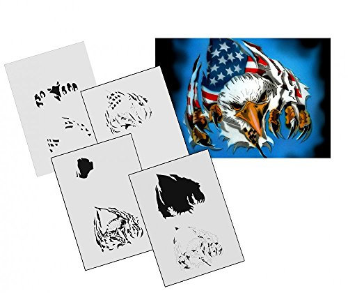 UMR-DESiGN AS-131 Adler USA Step by Step Schablone für Acryl, Airbrush, Spray, Lacke und Wandfarbe