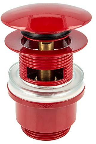 tecuro Pop Up Ablaufgarnitur rot RAL 3003, 1 1/4 Zoll - für Waschbecken mit Überlauf