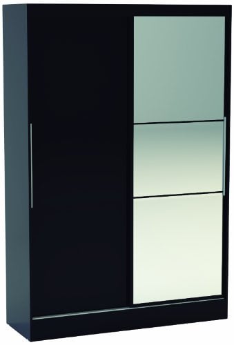 Birlea Lynx 2-Door Sliding Wardrobe With Mirror - High-Gloss, Black